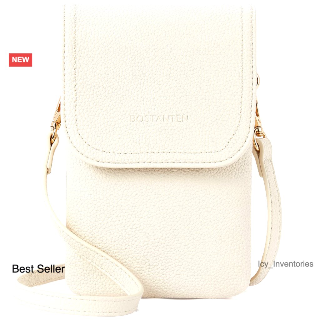Vegan Leather Small Crossbody Bag Adjustable Strap Triple Pocket Phone Purse